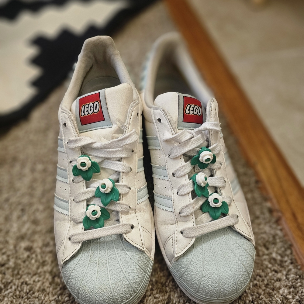 Lego White Sneakers with Green Flower Charms